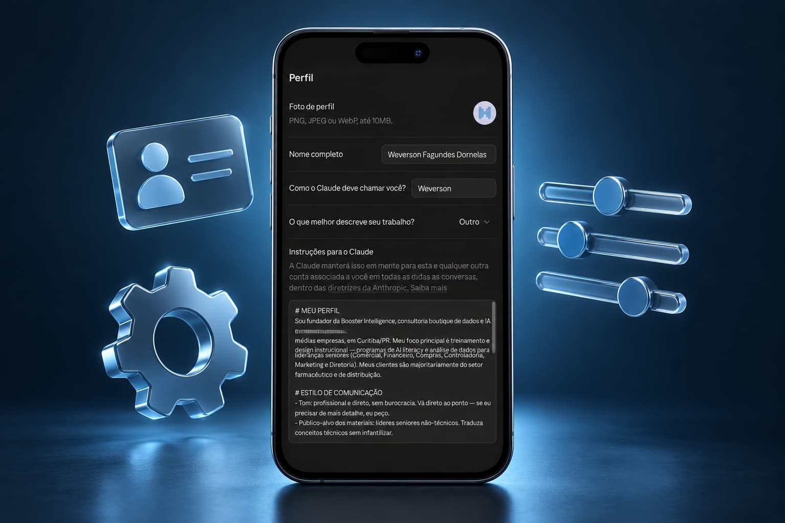 Perfil digital em smartphone moderno
